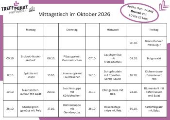 Die aktuelle Speisekarte für den Mittagstisch - gültig für den laufenden Monat