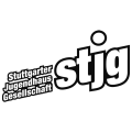 Logo der stjg mit weißer Schrift und schwartzer Umrandung