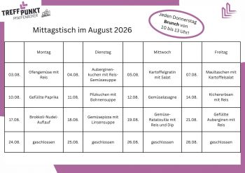 Die aktuelle Speisekarte für den Mittagstisch - gültig für den laufenden Monat